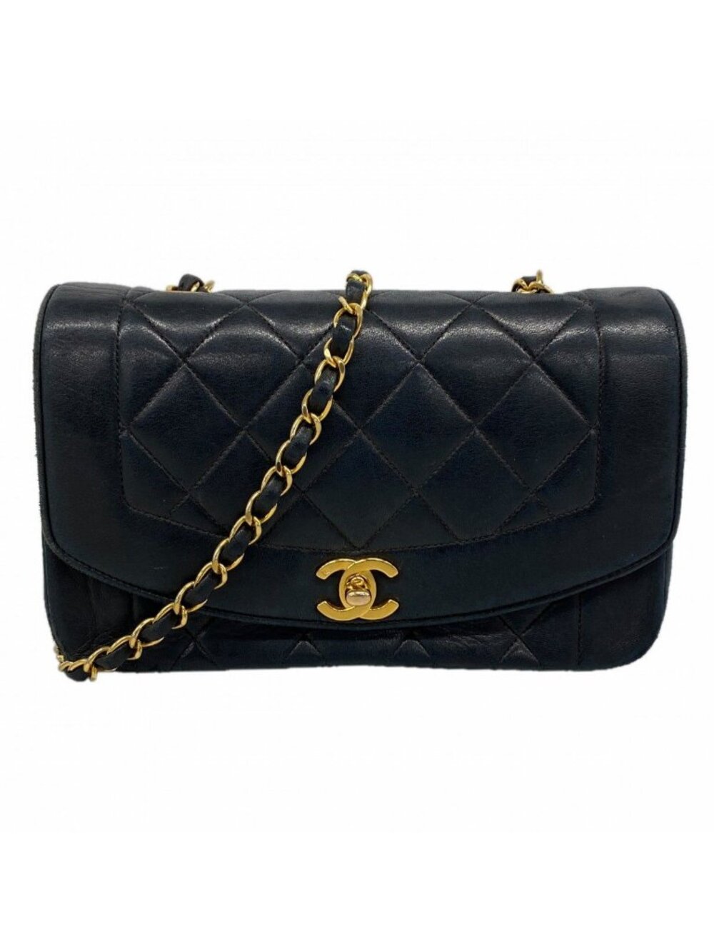 Chanel Shoulder Bag Diana Lambskin Black Gold